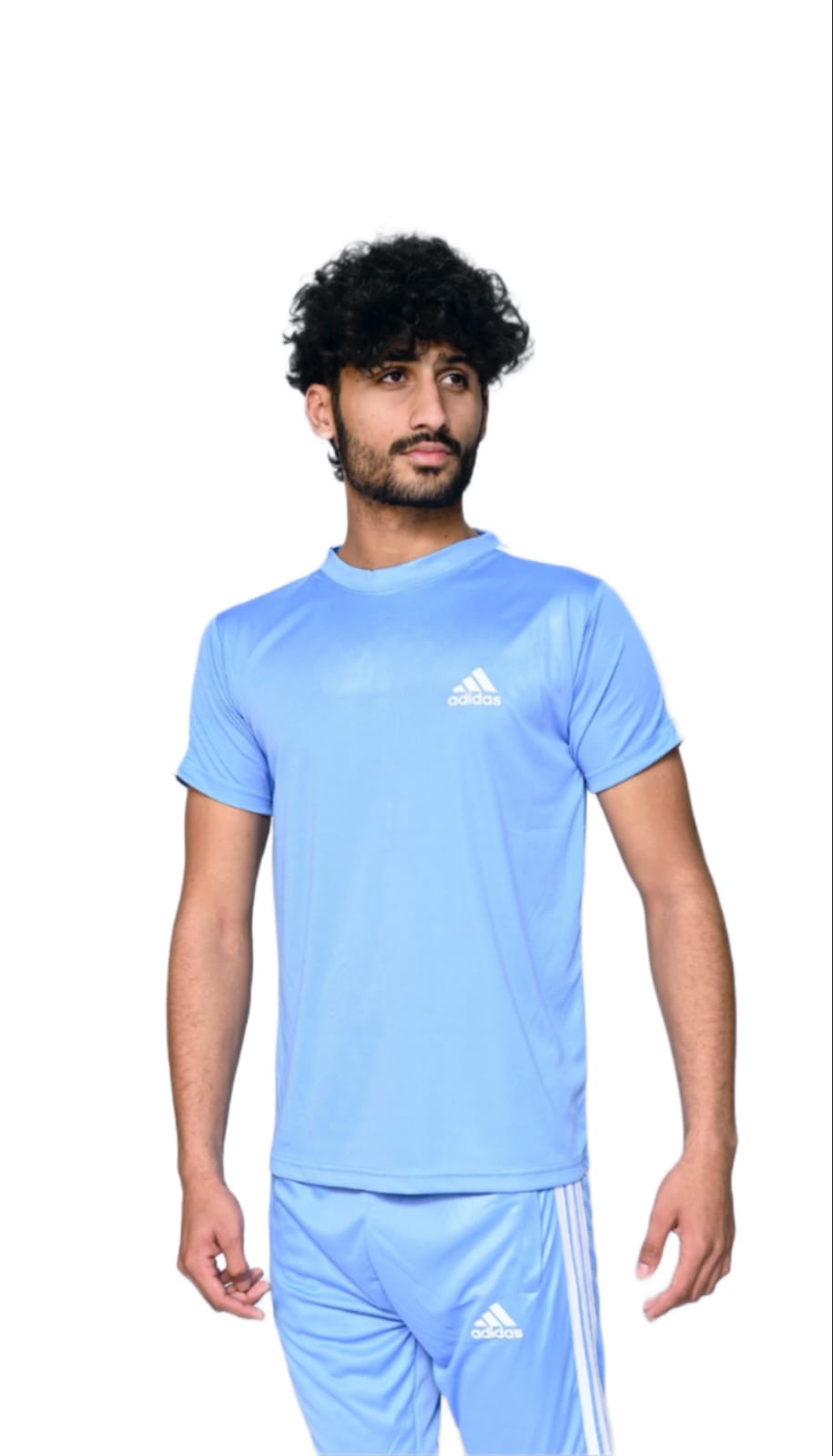 ADI Sky Blue with White Stripes Dri-Fit Tracksuit