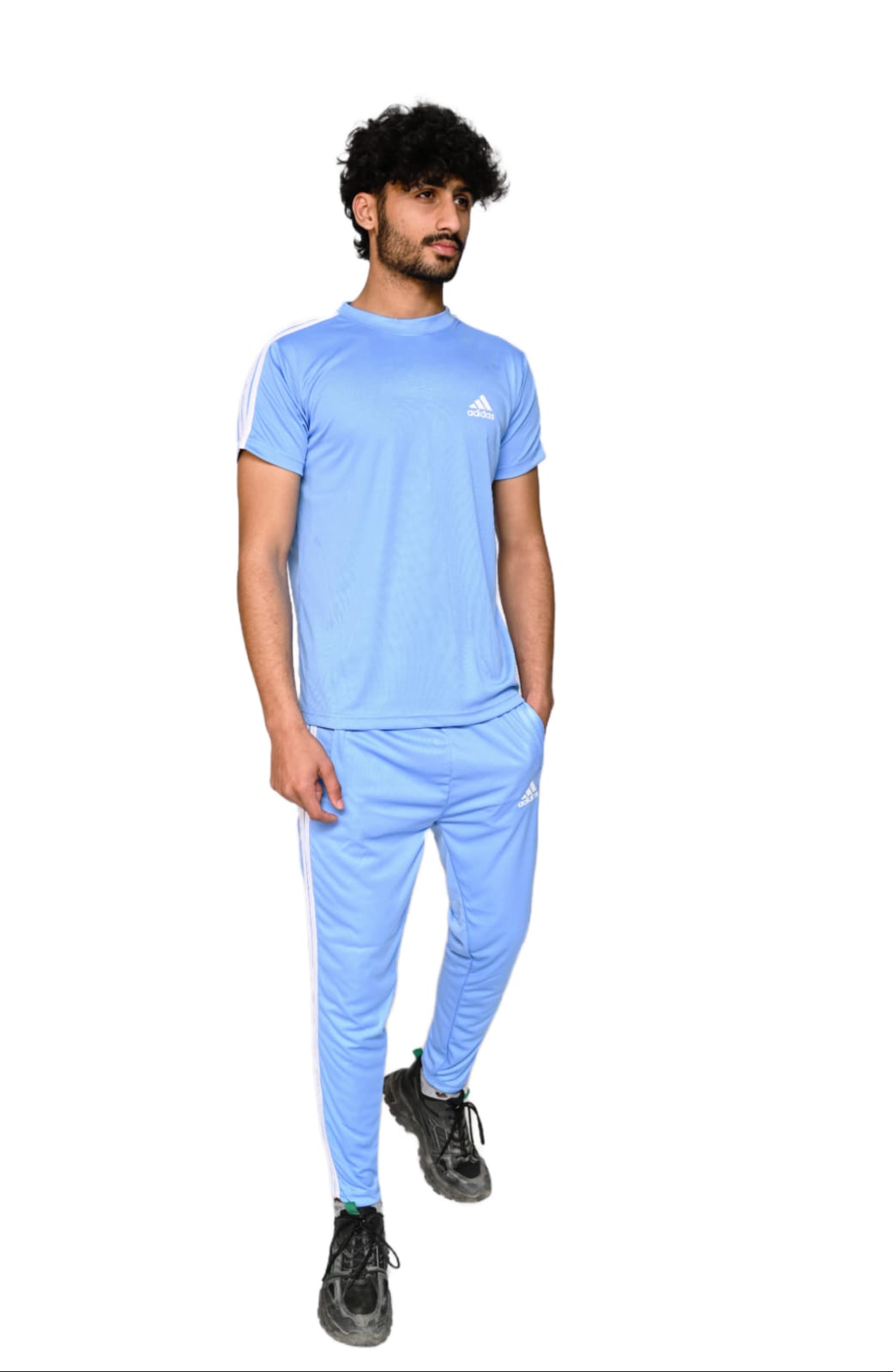 ADI Sky Blue with White Stripes Dri-Fit Tracksuit