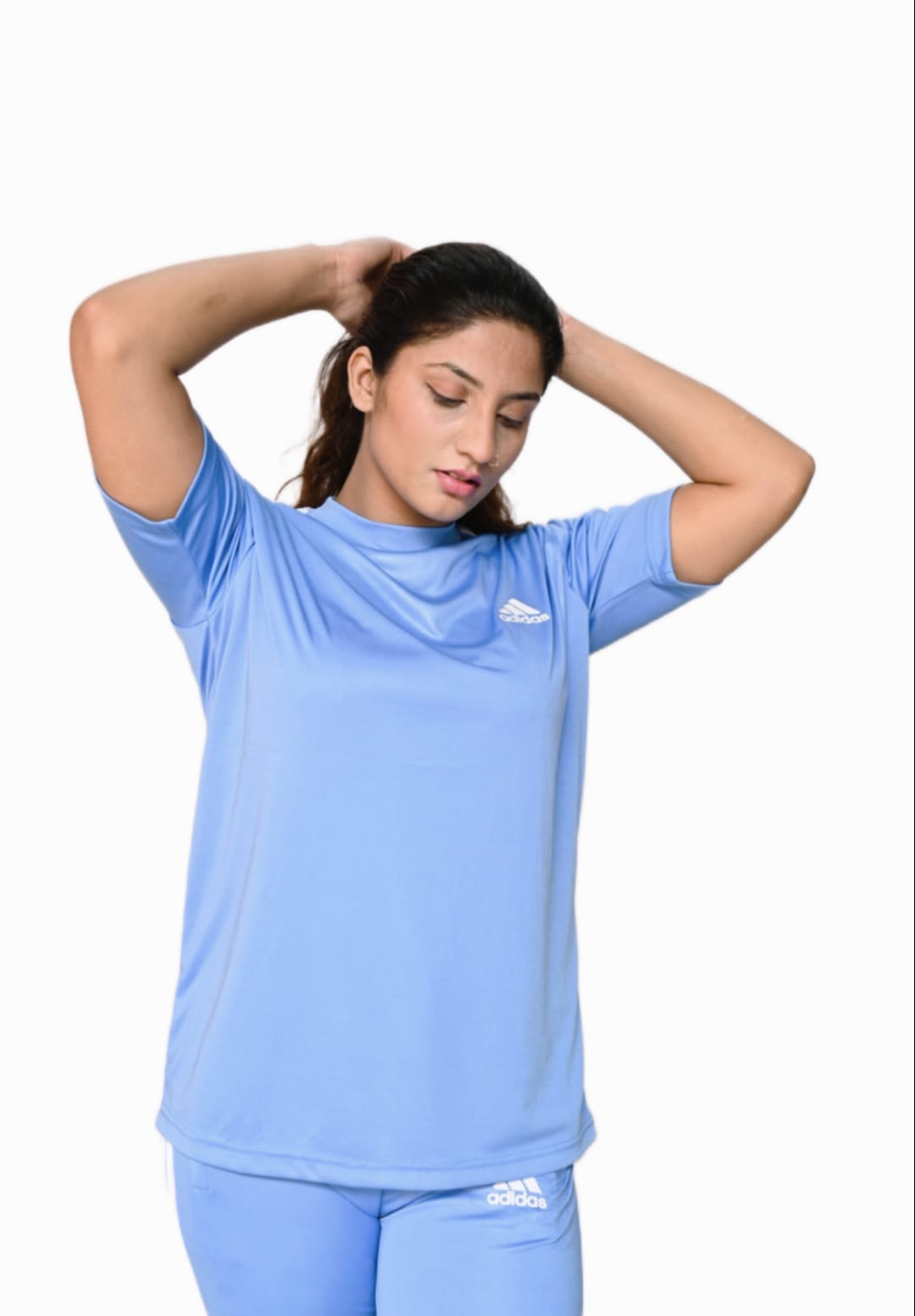 ADI Sky Blue with White Stripes Dri-Fit Tracksuit-F
