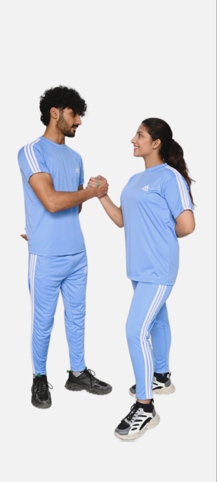 ADI Sky Blue with White Stripes Dri-Fit Tracksuit-F