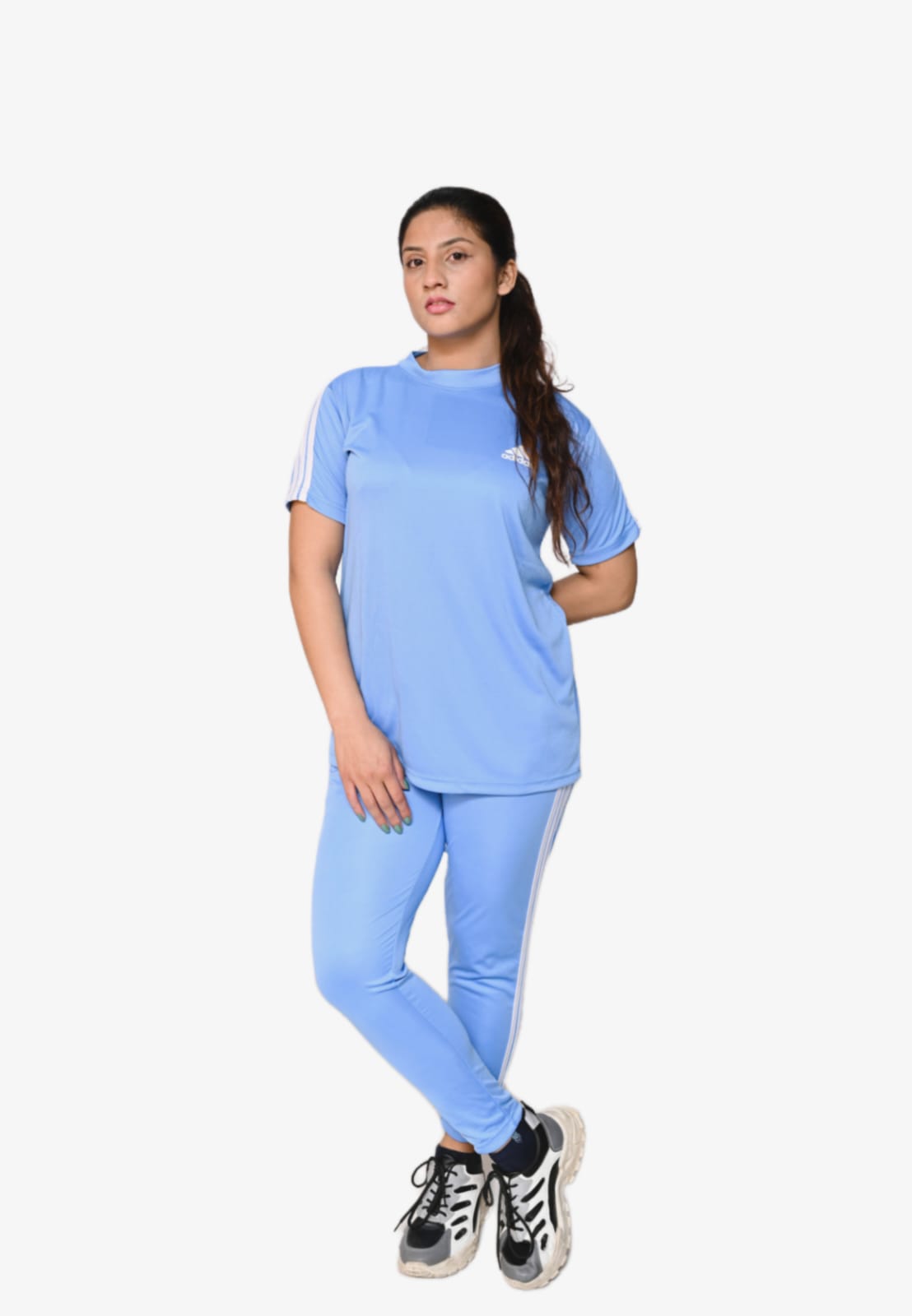ADI Sky Blue with White Stripes Dri-Fit Tracksuit-F